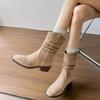 Women's Vintage Western Cowboy Ankle Boots - Ruched, Chunky Heel, Petite Height, Mid-Calf Martin Style