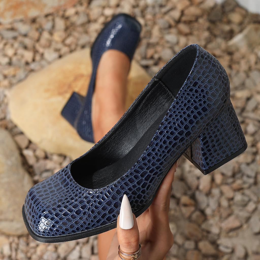 Comfortable square head women's single shoes new thick heel dress high heels office black work shoes