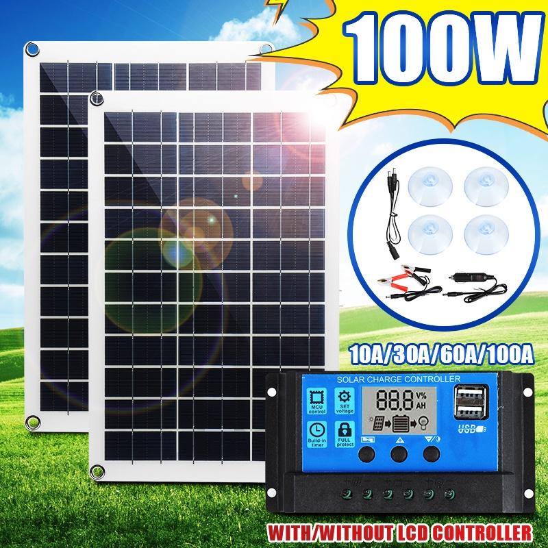 100W 16.5x11x1.2in 30/100A Solar Panel For Car Yacht Battery Boat Charger Battery Supply Outdoor Controller Solar Cells Solar Panel +10A controller
