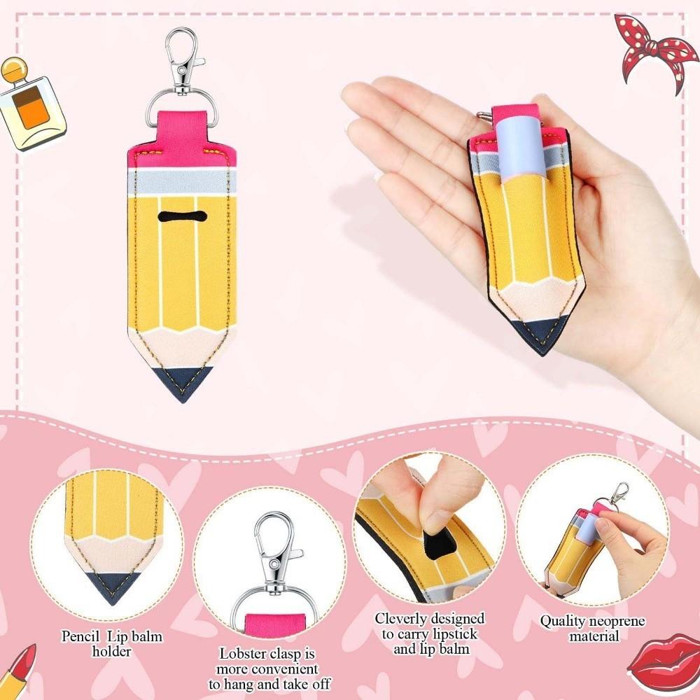 PU Leather Chapstick Key Chain Pouch Metal Pencil Shape Key Ring  Daily Hanging