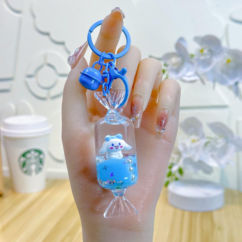 Lila Stern Flüssiger Treibsand Schlüsselanhänger mit Kirschblüten Öl-gefülltem Anhänger - Niedlicher 3D Rucksackanhänger für Frauen