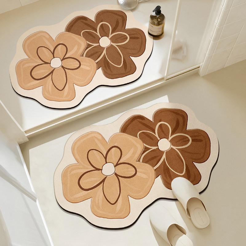 Flower Shaped Bath Mat Bathroom Super Absorbent Foot Mats Non-Slip Quick Dry Shower Pad Toilet Carpet Doormat Washable