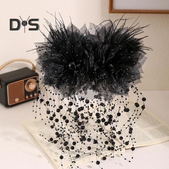 Vlasový dráp Peří Síťovina Příze Květinový dekor Spona do vlasů s umělým perlovým střapcem Zadní část Hlava Sprcha Vlasy Dráp