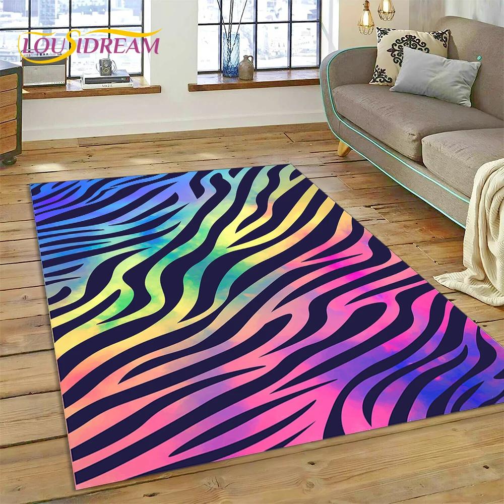 Colorful Zebra Stripe Leopard Tiger Carpet Rug for Bedroom Living Room Home Sofa Decoration,Children Game Large Decor Floor Mat