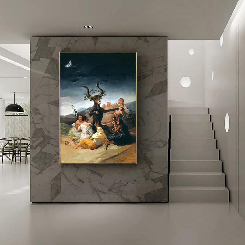 Witches Sabbath Vintage Poster Antique Painting Wall Art Picture Devil Satan Horned Goat Canvas Print Decoration