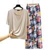 T-shirt girocollo in modal con pantaloni a gamba larga floreali in popeline Set pigiama estivo sottile Tuta casual larga per dormire Loungewear comodo tutto da abbinare