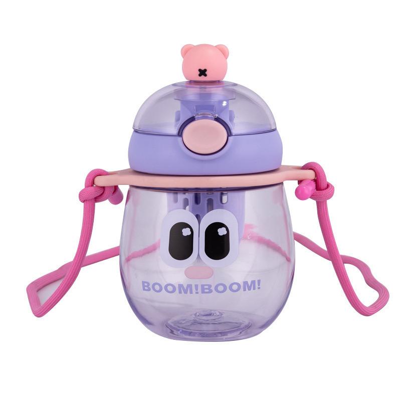 Roztomilý a zábavný dětský plastový kelímek na pití s velkýma očima, kelímek na pití, roztomilý kreslený studentský kelímek na vodu, dětský kelímek se slámkou