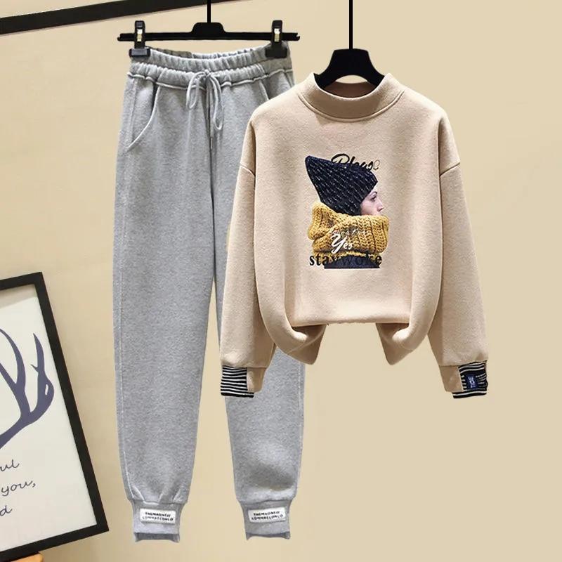 

Повседневный свитер костюм женский новый осень и зима плюс бархат утолщение вестерн стиль мода спортивная одежда костюм из двух частей XXL жёлтый