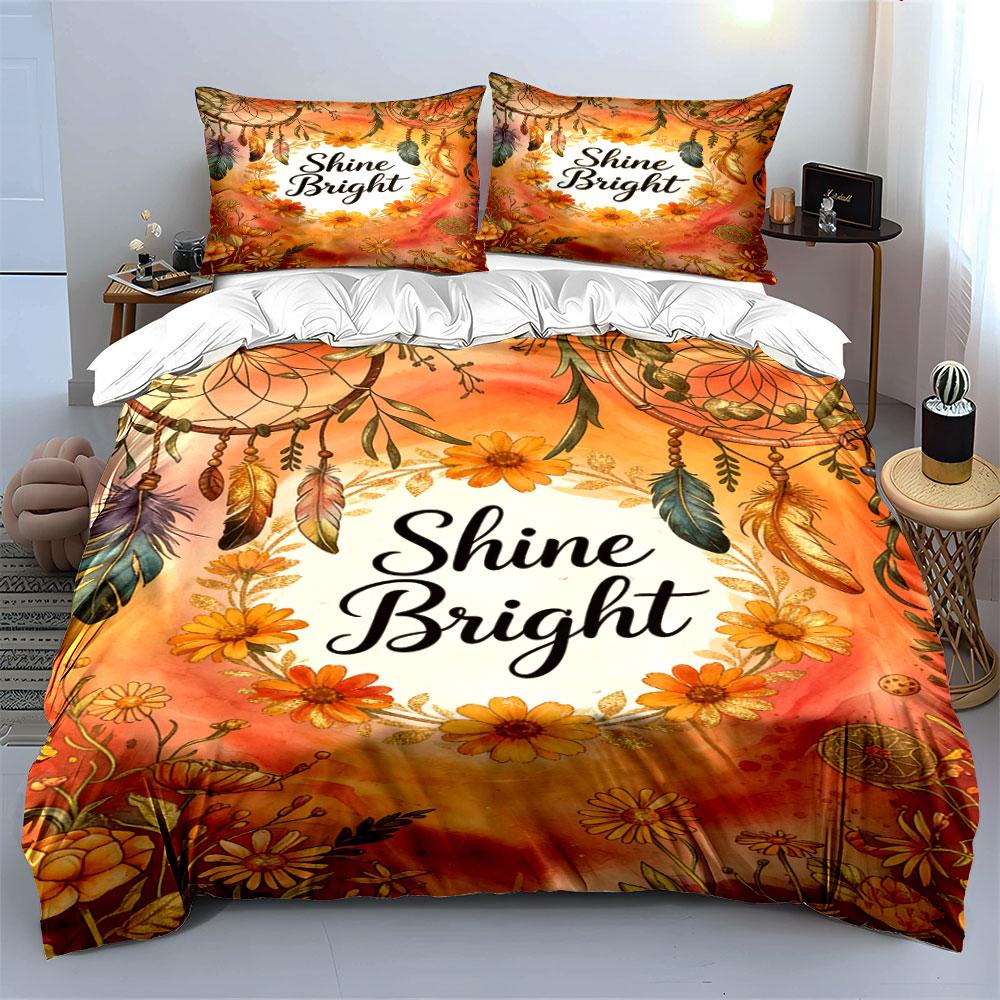 Yellow flowers and feathers. Bedding sets Duvet cover sets Duvet covers Pillowcases(1 * Duvet Cover 2 * Pillowcases, without duvet insert)