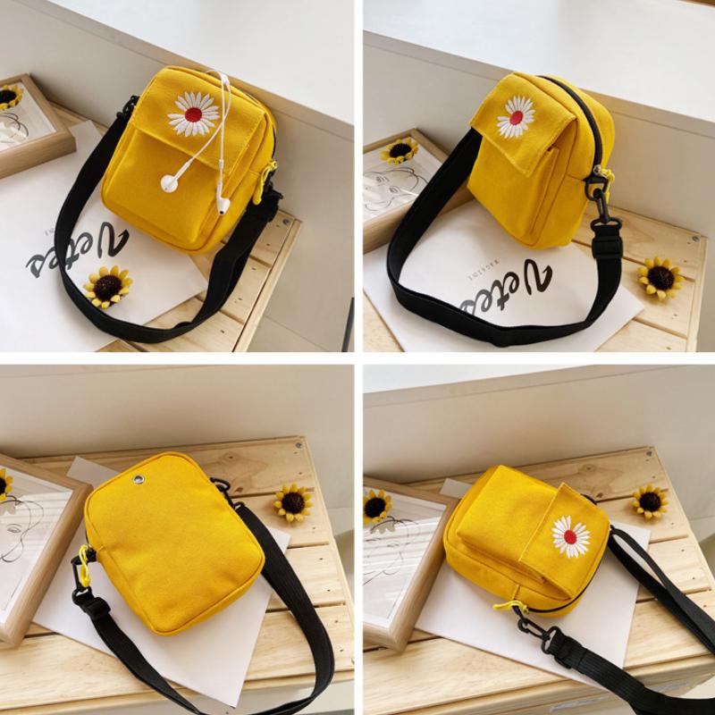 Little Daisy Umhängetasche für Damen, neue koreanische Mini-Umhängetasche aus Canvas, einfache und vielseitige kleine Handytasche