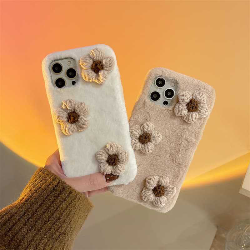 ins autumn and winter plush for Apple 17 mobile phone case iPhone16promax flower 15 cute 14 protective case