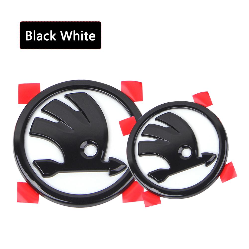 2Pcs 80MM/90MM 3D Car Emblem Badge Hood Front Rear Trunk Logo For Skoda Fabia 1 2 Octavia A7 RS Superb Rapid Yeti Karoq Vision