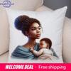 Africa Mom And Baby Pillow Case Decor Cartoon Beautiful Black Women Cushion Cover For Sofa Home Short Plush Pillowcase 45X45Cm