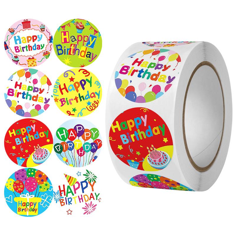 100-500pcs 1inch Cute Happy Birthday Stickers for Gift Wrapping Decoration Envelope Sealing Label Kids Toys Stationery Stickers
