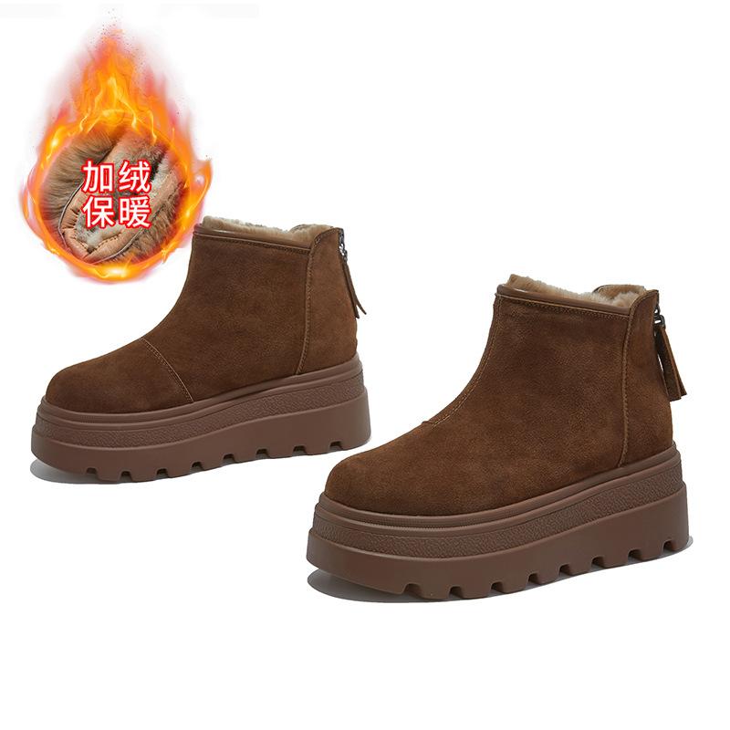 Real rabbit fur snow boots women s winter thick-soled suede thin boots women s retro boots women s velvet women s boots 35
