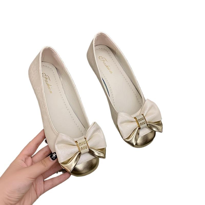 Fashion New French Bow Small Leather Shoes for Women Spring/Summer British Style Fashion Versatile Work One Step Single Shoes for Women