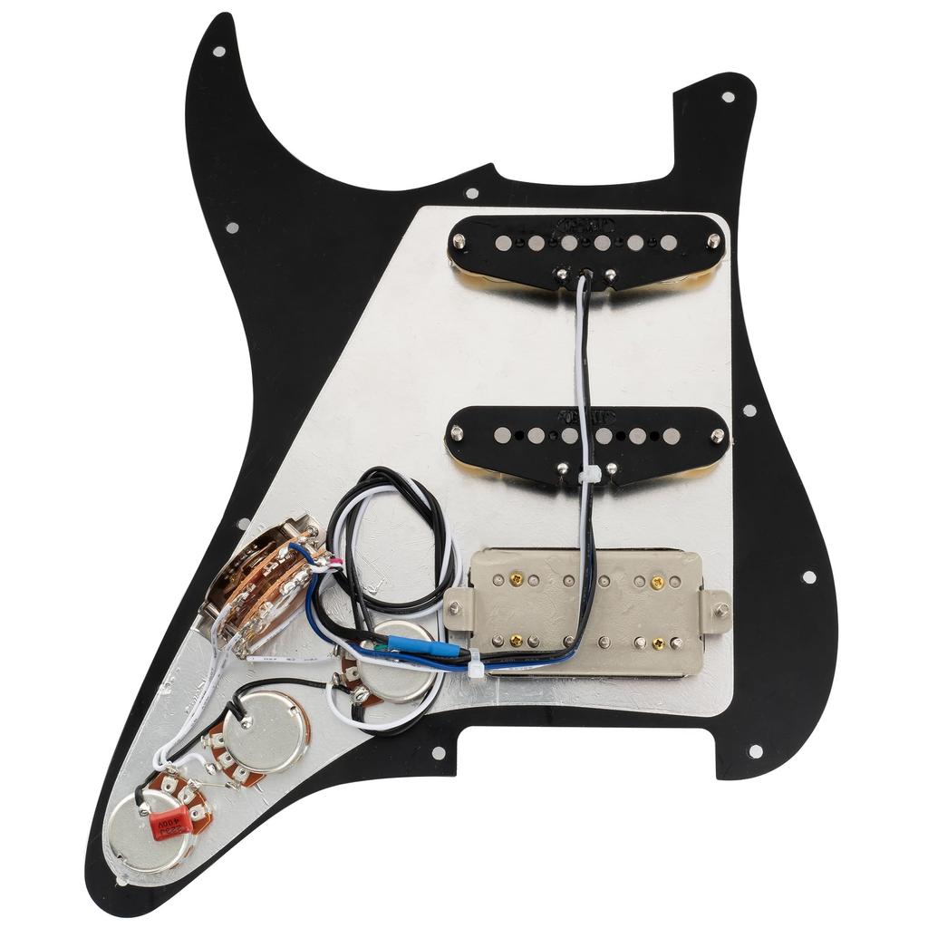 Musiclily Pro SE Schlagbrett mit Alnico 5 Tonabnehmern und Super Switch für ST Strat E-Gitarren mit Zebra Stegtonabnehmer ST-HSS-60SE Vorverkabelt 5-Wege Gitarren,