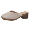 Fashion Comemore Woman Women Slip On Mules Baotou Slippers Casual Spring Summer Chunky High Heels Square Toe Solid Half Slipper Sandal