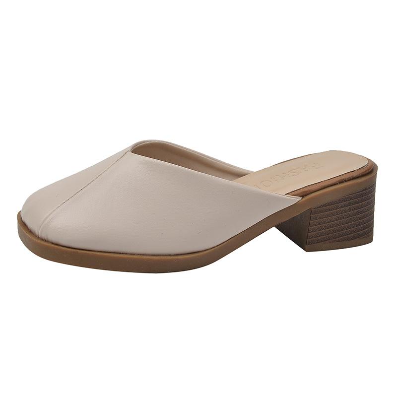 Fashion Comemore Woman Women Slip On Mules Baotou Slippers Casual Spring Summer Chunky High Heels Square Toe Solid Half Slipper Sandal