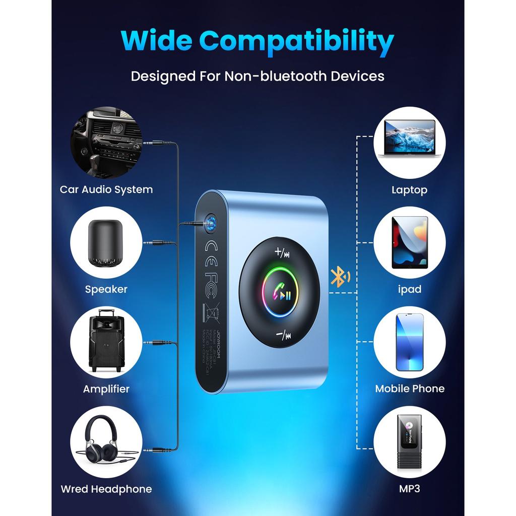 Aux Car Bluetooth 5.3 Adapter, Hi-Fi Stereo Audio, Aux for Hands-Free Kit, Noise Reduction, Bluetooth Aux Receiver, 3.5 Mm Jack for Car Sound System