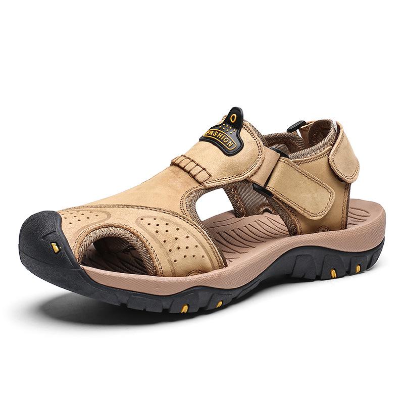 Plus Size Men's Non-Slip Leather Sandals for Summer Beach & Outdoor Use