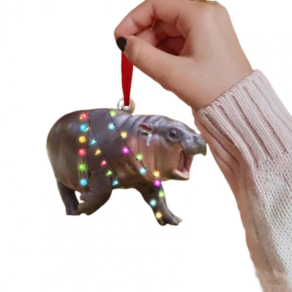 Vintage Rustic Christmas Ornaments Home Car Decor Accents Realistic Christmas Pygmy Hippo Ornaments with Xmas for Tree for Car