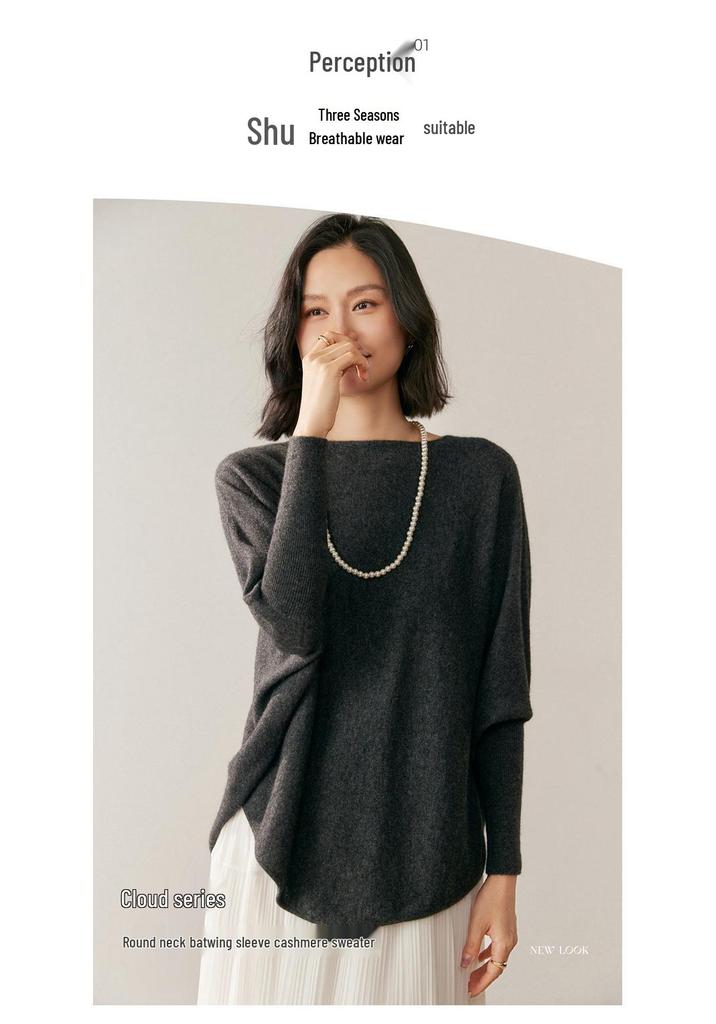 Women's Cashmere Batwing Sleeve Sweater - Autumn/Winter Solid Color Slimming Knit Pullover