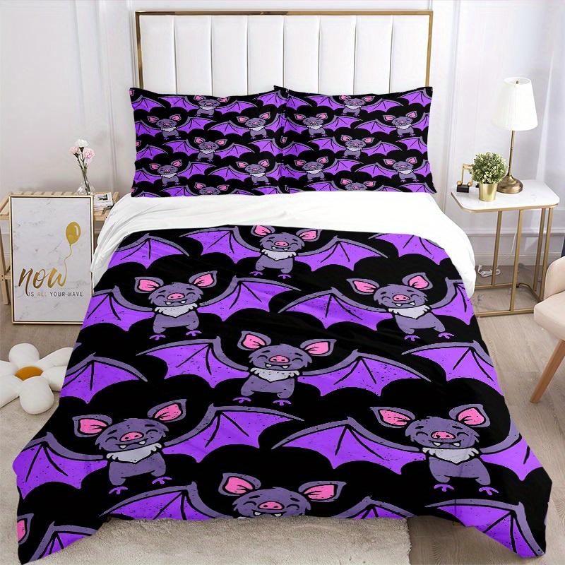 3pcs Bat Print Bedding Set, Suitable for Bedroom Decoration, (Includes 1 Duvet Cover And 2 Pillowcases, Quilt Not Included) yy250822128