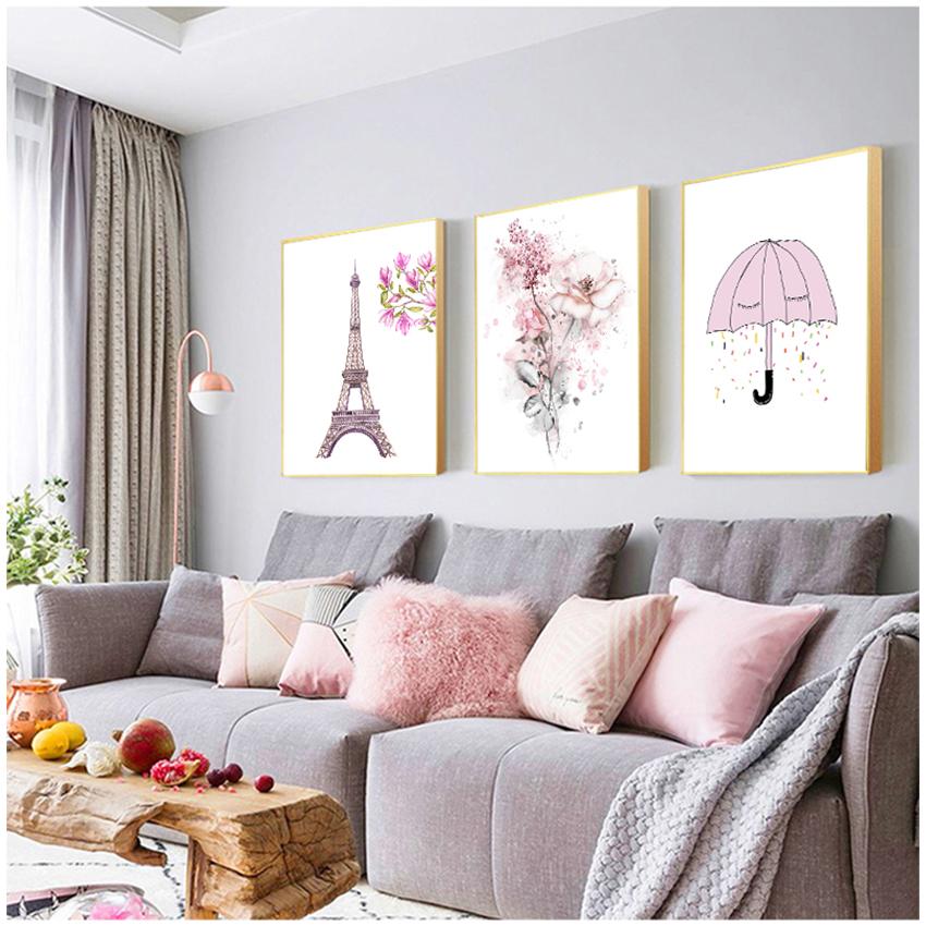 Print Wall Art Pictures Gifts Children Room Home Decor Watercolor Pink Kawaii Girls Poster Nursery Decor Flower Canvas Paintings