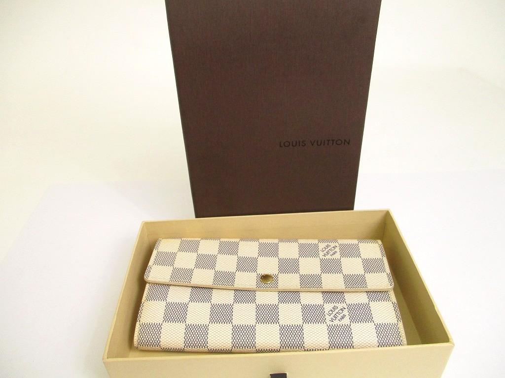 Authentic LOUIS VUITTON Damier Azur White Leather Flap Wallet Purse Sarah #a914  Refurbished