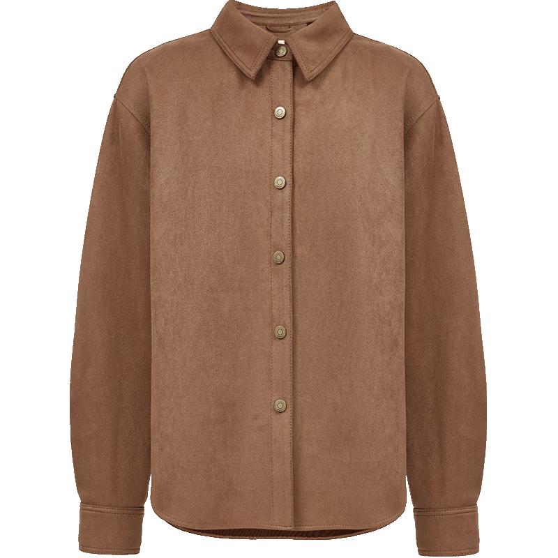 ONLY 2025 Summer Suede-Like Snap Button Long Sleeve Shirt XXL