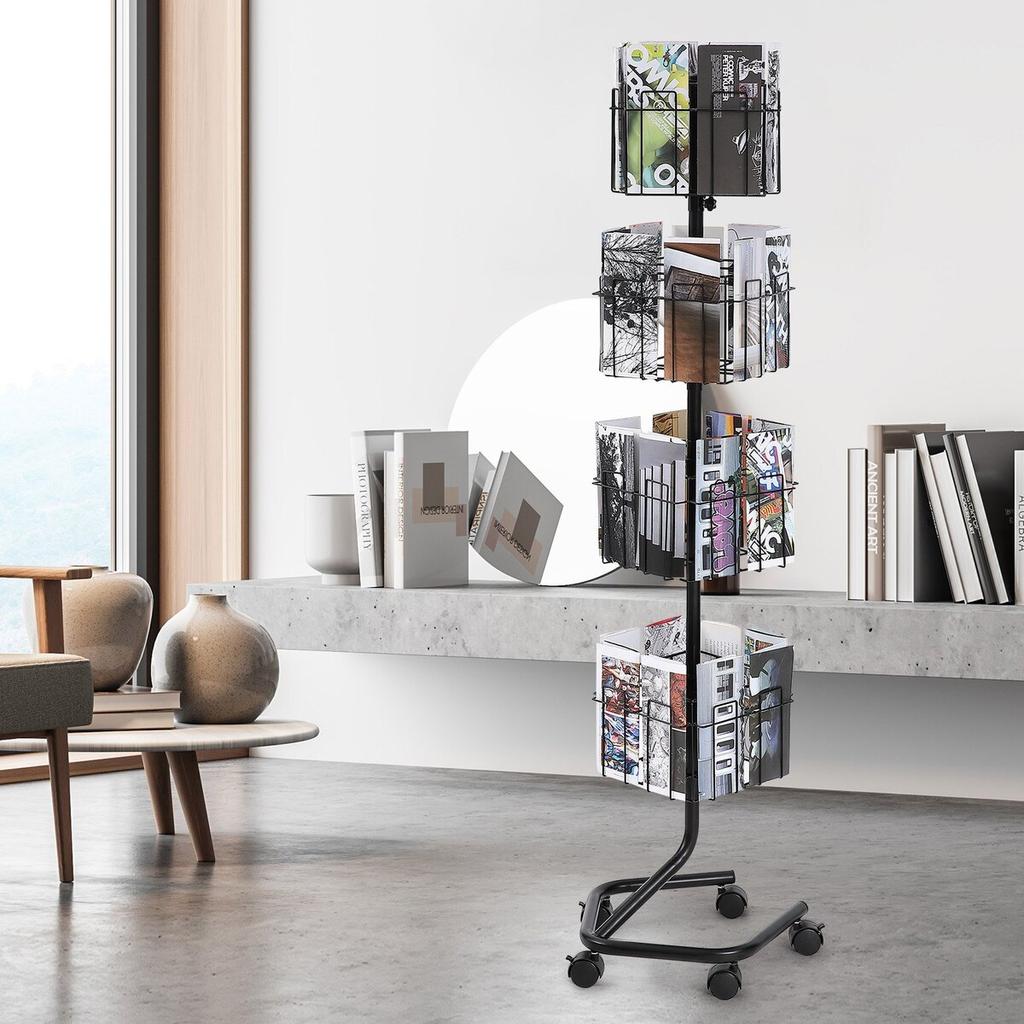 Brochure Display Rack 32-Pocket Rotating Literature Display Stand 5 Wheels