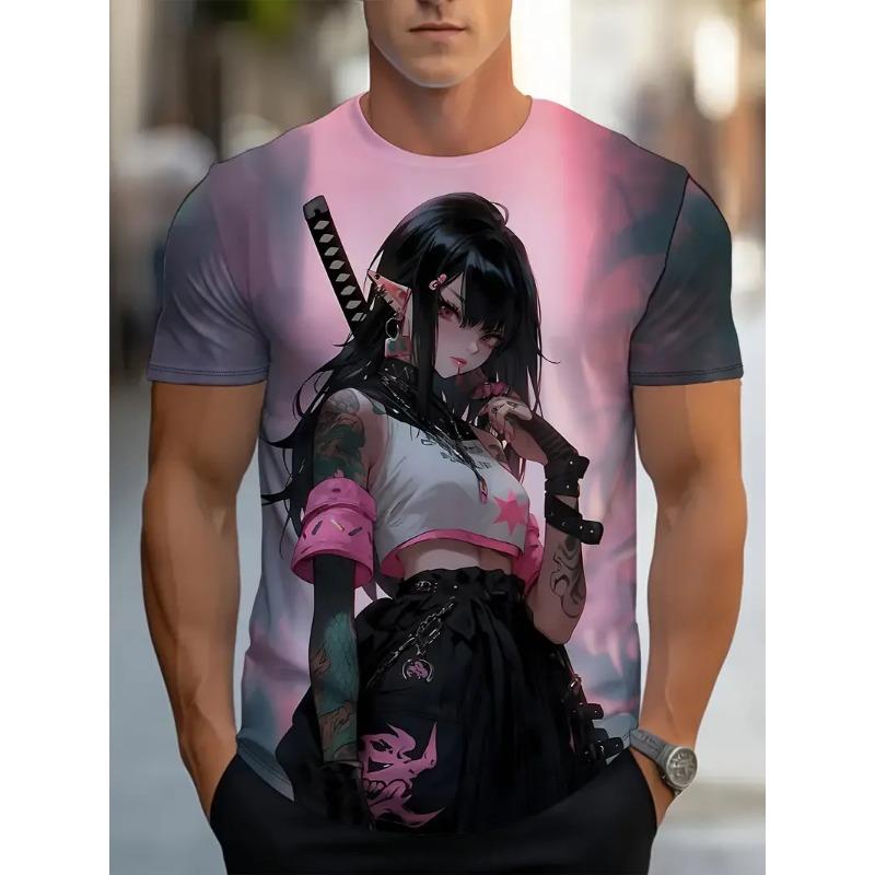 Letní Pánská Trička s Krátkým Rukávem s 3D Potiskem Anime Postav s Kulatým Výstřihem