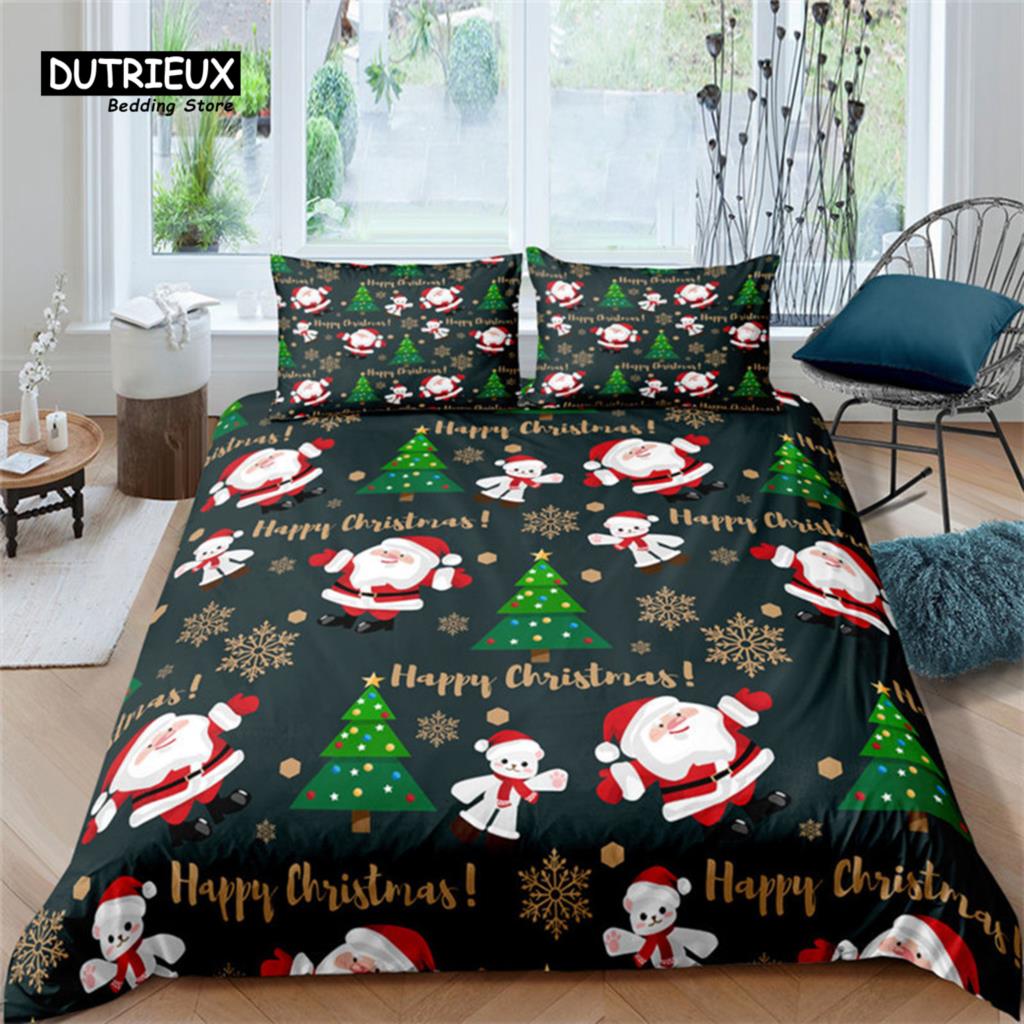 Cartoon Santa Claus Bedding Set King Queen Size Microfiber Christmas Dogs 3D Print Duvet Cover For Kids Pillowcases Home Textile