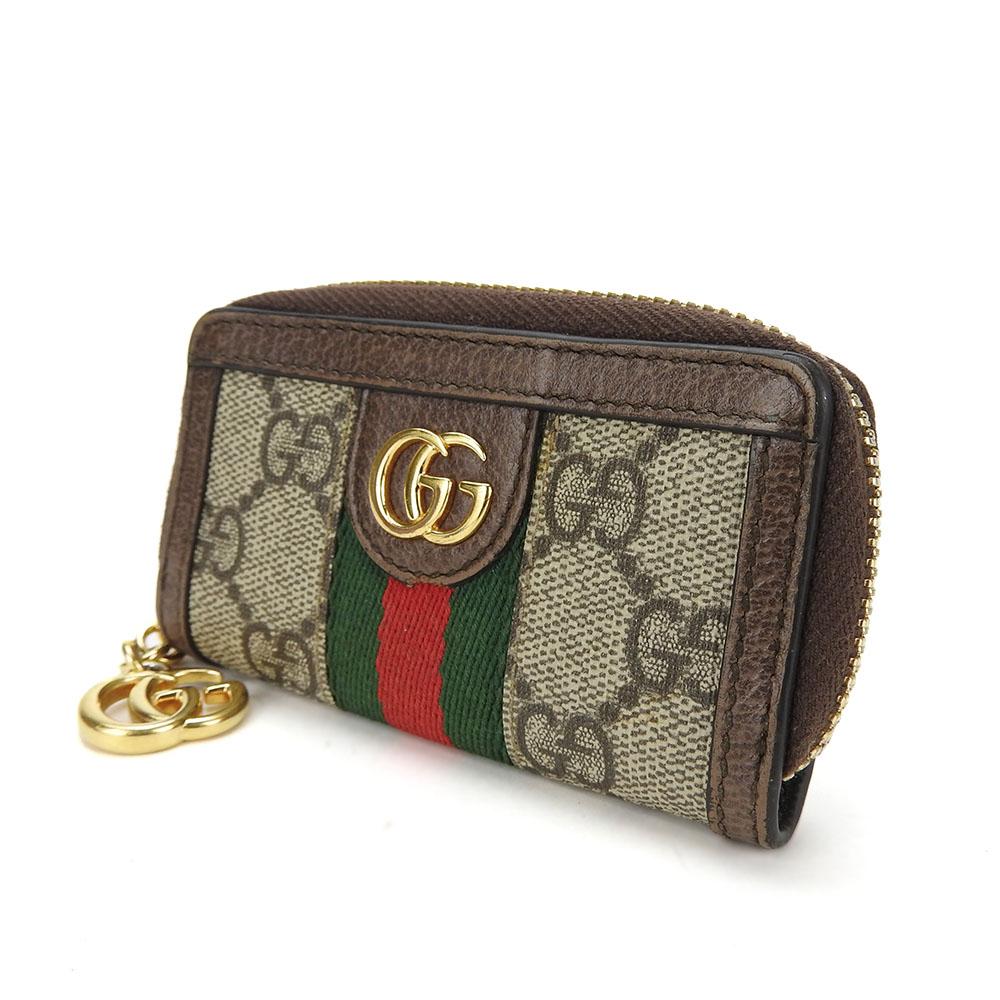 Gebrauchter GUCCI Schlüsselanhänger Off-Leder 523157 Sherry-Linie GG Supreme Canvas/Leder Beige Braunes Band