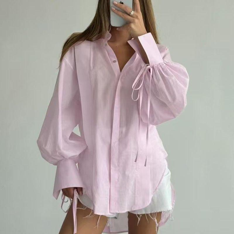 Fashion Style Lapel Sun Protection Shirt Stylish See-through Lantern Sleeve Shirt Sexy Special Shirt