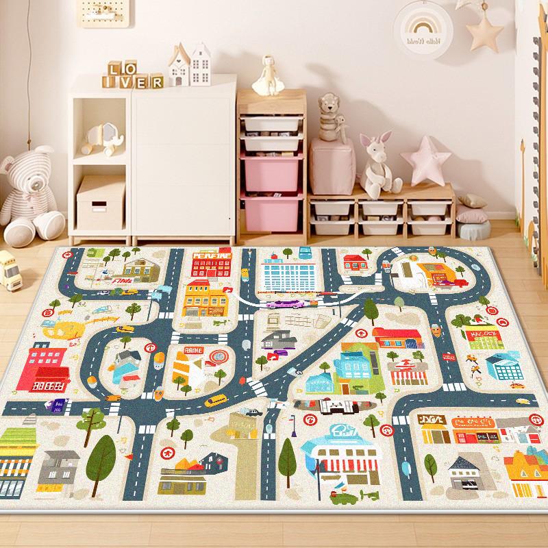 Children Traffic Road Play Living Room Carpet Decoration Home Non-slip Soft Rug Bedroom Bedside Foldable Plush Floor Mat Tatami
