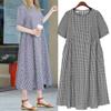 European Dress Plaid Loose Short Sleeve Dress