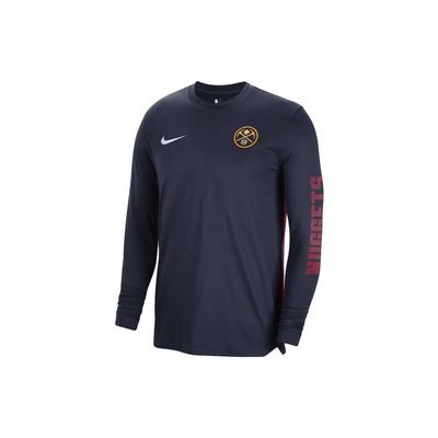 Nike T-shirt Unisex Manica Lunga Traspirante Asciugatura Rapida Stampa Logo Denver Nuggets Retro Blu Navy FB3477-419