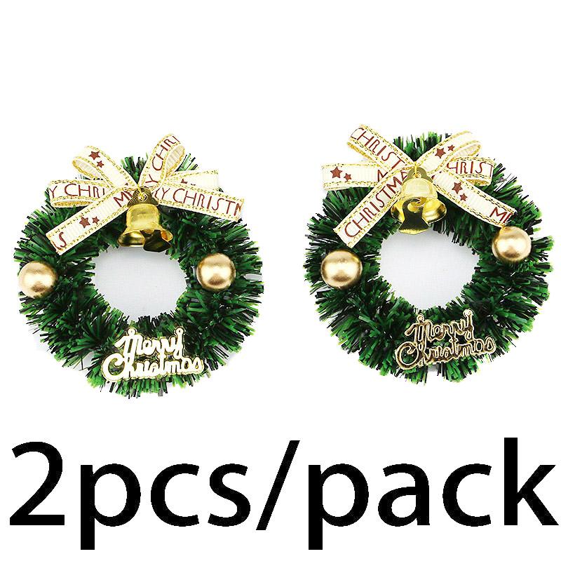 (2 Pcs)55*55mm Mini Wreath Pendant Merry Christmas Bell Wreaths Gift Wrapper Christmas Accessories Phone Pendants Decoration