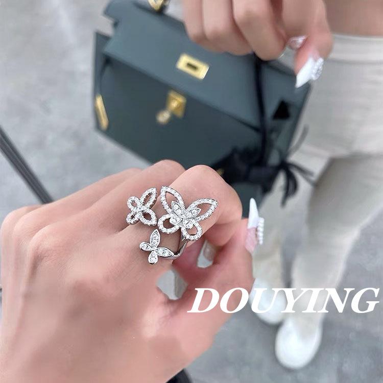 

Butterfly Trendy Ring With Zircon Stone Copper Material Fourleaf Clover Flower Popular Stylish And