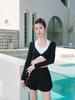 Women's Korean Color Block One-Piece Swimsuit - Slimming Split Dress Style for Vacation