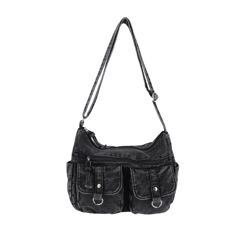 

Fashion Large Capacity Denim Crossbody Bags Hot Sale Retro Shoulder Bag for Women Multi Pockets Casual Daily Commuter Handbag чёрный