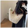 2024 Spring Women's Wool Knit Bucket Bag: Retro Pastoral Style Straw Shoulder Bag