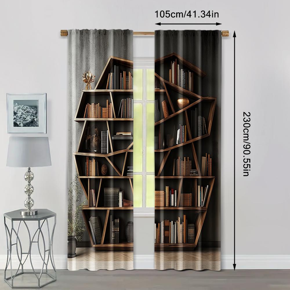 2pc, Scene Curtain Modern Bookshelf Protecting Privacy Holiday Decorations for Room Decor Aesthetic
