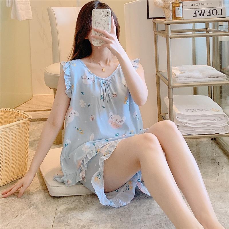 Pijamas de Algodão e Seda Feminino Fino Sexy Algodão Seda Regata Shorts Conjunto de Duas Peças Roupa de Dormir Verão