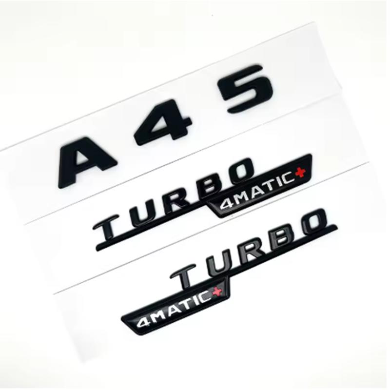3D ABS Glossy Black Car Fender Badge Turbo 4MATIC Sticker Rear Trunk AMG Emblem A45 Logo For Mercedes Benz A 45 AMG W176 W177 RM1