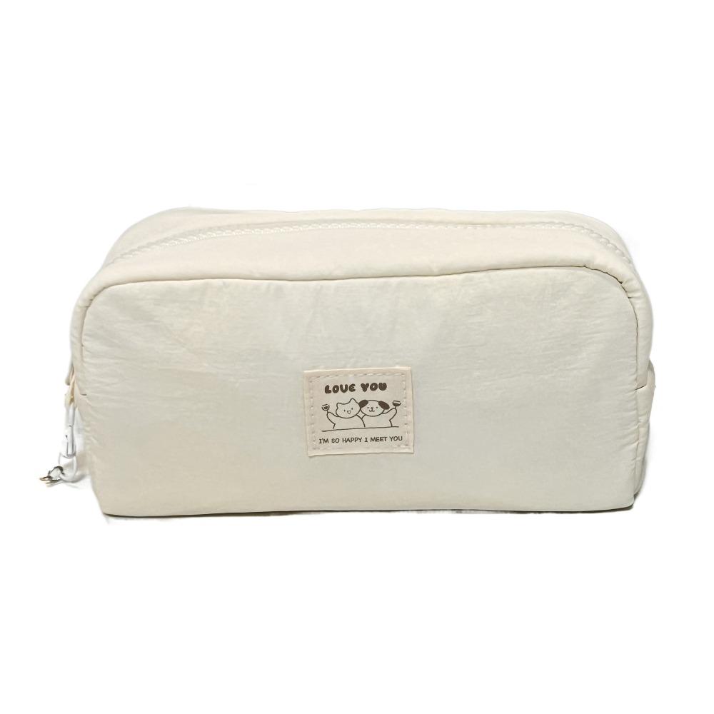 New Solid Color Pen Bag Large Capacity Canvas Pencil Case Gift Cartoon Stationery Bag Students