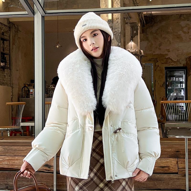 

Hair Collar Plus Size Women s Thickened Warm Anti Cold Winter Coat - Lightweight and Comfortable Long-sleeved Cotton Coat Jacket M грязно-белый