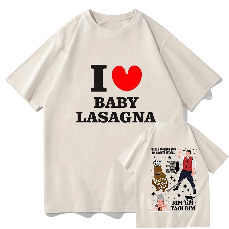 I Love Baby Lasagna Meow Cat Please Meow Back Tshirts Summer Short Sleeve Cotton Unisex Teeshirt Funny Graphiicc Print Tshirts S